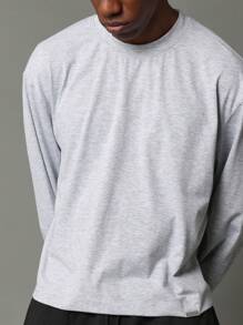 SUMWON 宽松圆领长袖短款 T 恤基本款休闲家居服秋冬日常街头服饰基本款上衣 - 灰色 - 查看 3