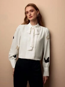 MOTF PREMIUM ÁO CỔ THÊU HÌNH BƯỚM BƯỚM - trắng - Xem 3