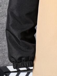 SHEIN Boys Teenagers Casual Contrast Color Hoodie Set - Black - View 5