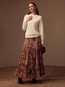 MOTF PREMIUM 100% CASHMERE SOLID MOCK NECK DROP SHOULDER OVERSIZE POINTELLE KNIT YOKE SWEATER