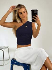 SHEIN EZwear Sommer lässiges einfarbiges One-Shoulder Crop Top