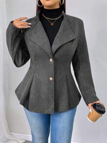 Calvaya Plus Size Elegancki Jednorzędowy Płaszcz Z Marszczoną Talią, Na Jesienną Porę