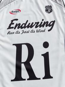 SHEIN Football Áo thun thể thao tay ngắn cổ tròn in chữ phong cách bạn trai dành cho nam - trắng - Xem 4