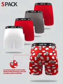 5pcs Men's Letter & Cartoon Cow Print Boxer Briefs - Multicolor - View 2