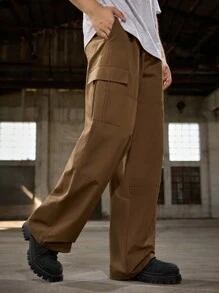 Manfinity VCAY Men's Casual Loose Fit Elastic Waist Straight Leg Woven Pants