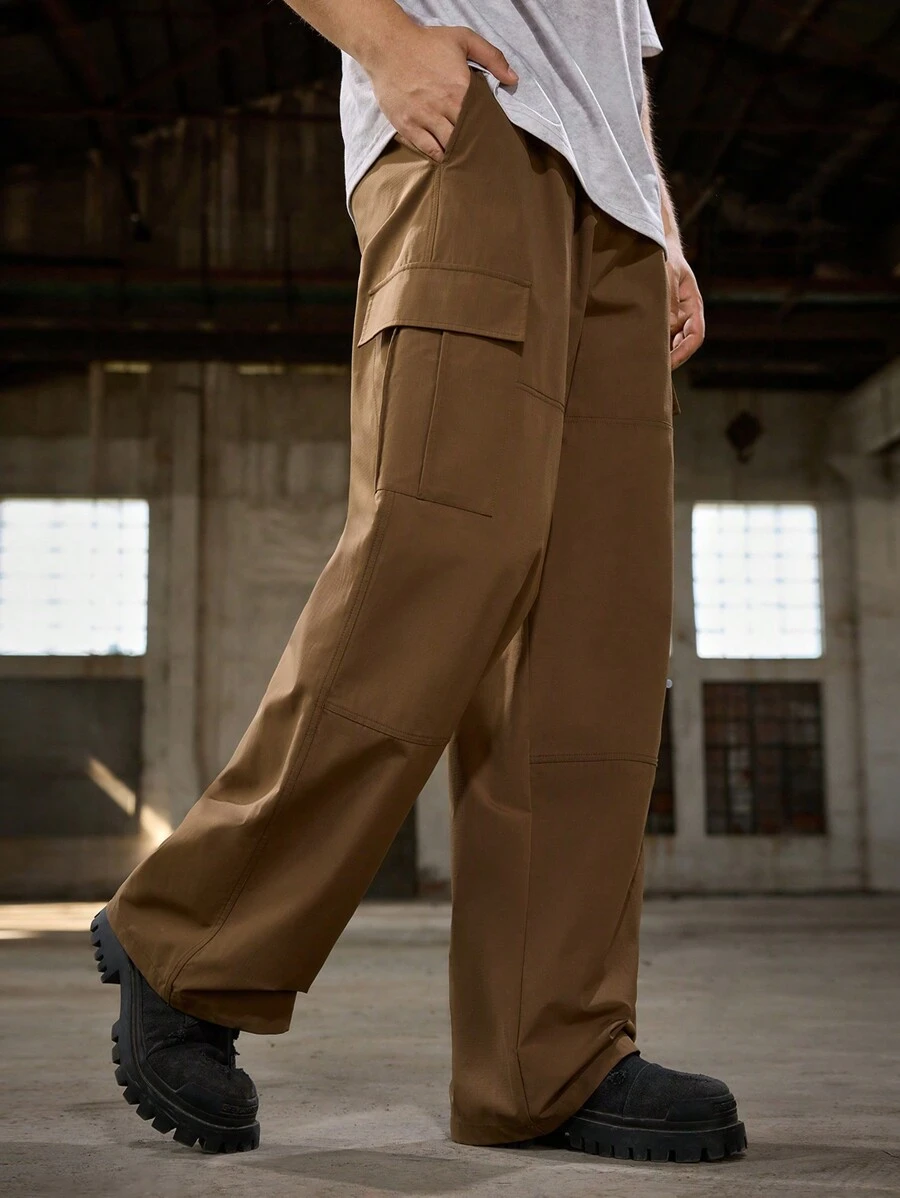 Manfinity VCAY Men's Casual Loose Fit Elastic Waist Straight Leg Woven Pants