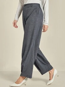 Plus Size Women Grey Textured Woven Casual Pants With Pockets Fall Cloth For Women - Grey - View 7
