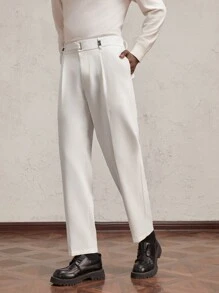 AKNOTIC Business Casual Quần ống đứng lưng thun co giãn ôm vừa vặn dành cho nam, thích hợp mặc hàng ngày vào mùa thu - trắng - Xem 3