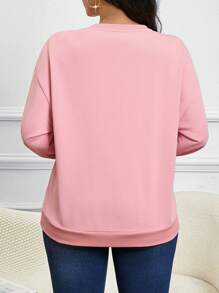 SHEIN Lady Autumn And Winter Pink Tracksuit Christmas Sweatshirt  Long Sleeve Graphic Sweatshirt Women's Sweatshirt Imitation Hot Diamond Printed Pattern Loose Sweatshirt Pink Elegant Women's Fashion Sweatshirt