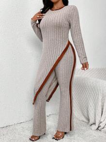 SHEIN Frenchy Plus Size Asymmetrical Hem Elegant Knit 2 Pieces Set For Women