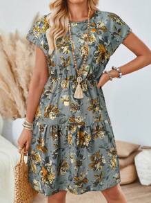 EMERY ROSE Đầm dự tiệc in hoa toàn thân cho nữ, eo thắt chặt - Màu Xám nhạt - Xem 5