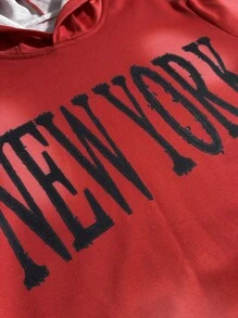 Manfinity Homme Sudadera con capucha informal de hombre con estampado de letras navideño - Rojo - Ver 4