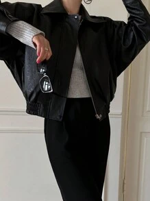DAZY Women Plain Front Zipper Long Sleeve Casual Short PU Leather Jacket Fall,Winter School - Black - View 5