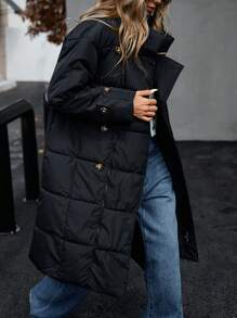 Aveloria Affinna 宽松百搭休闲设计斜襟夸张大口袋针脚H型超保暖立领长袖特长冬装棉服女装夹棉外套