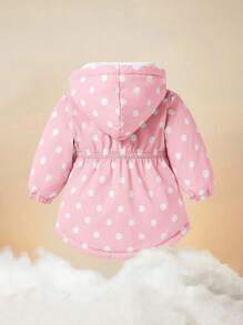 SHEIN Baby Girl Casual Everyday Cute Polka Dot Pattern Thick Long Padded Coat For Autumn & Winter - Pink - View 2