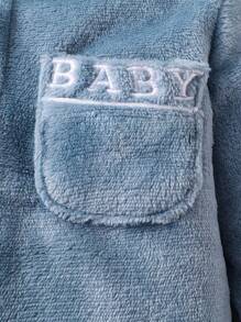 2 件套男婴休闲毛绒雾蓝色长袖衬衫和长裤家居服套装 - 霧霾藍 - 查看 5