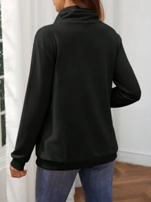 SHEIN Maternity Casual Breastfeeding Long Sleeve High Collar Pocket Loose Pregnancy Sweatshirt, For Winter - Black - View 2