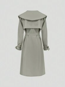 SHEIN Unity 女士纯色翻领长袖中长款休闲风夹克，秋季 - 軍綠色 - 查看 2