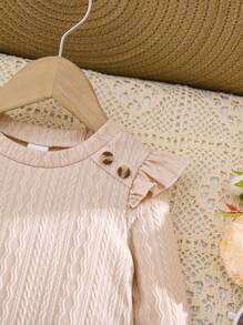 SHEIN Baby Girl Cute Apricot Minimalist Solid Color Cap Sleeve Dress, Autumn/Winter