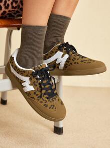 CUCCOO EASI Women Leopard Pattern Casual Retro Vulcanized Shoes Tainers - Brown - View 1