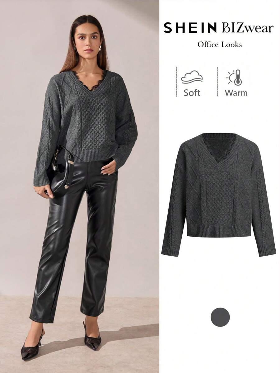 BizChic Gray Sweater Fashionable Long Sleeve Casual Women's Blouse, Office Commuter Top For Spring/Summer - Dark Grey - View 1