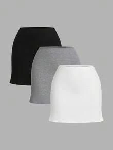 3pcs/Set Women Ribbed Shorts, Comfort Under Skirt Shorts For Outdoor Wear