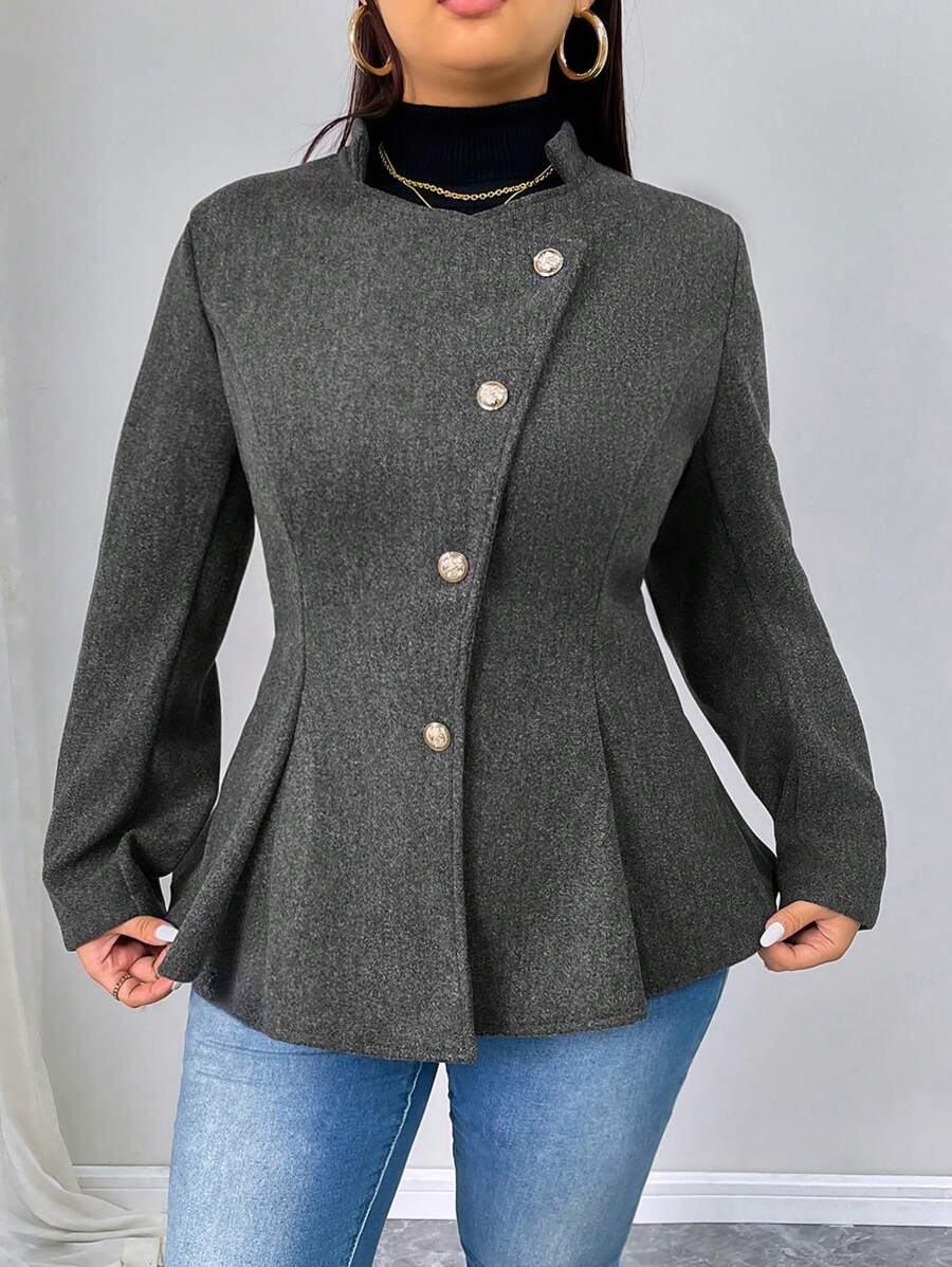 Calvaya Plus Size Elegancki Jednorzędowy Płaszcz Z Marszczoną Talią, Na Jesienną Porę