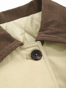 DAZY 女士拼色宽松长袖翻领口袋棉服外套，冬季女装，冬季外套女夹克