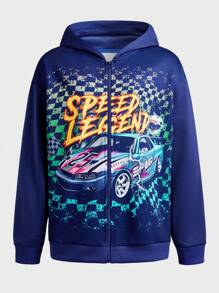 Manfinity Sport Corelite Boyfriend-Stil Herren Lässig Auto- und Buchstaben-Muster Reißverschluss-Kapuzenjacke, geeignet für den täglichen Gebrauch im Herbst - Königsblau - Übersicht 5