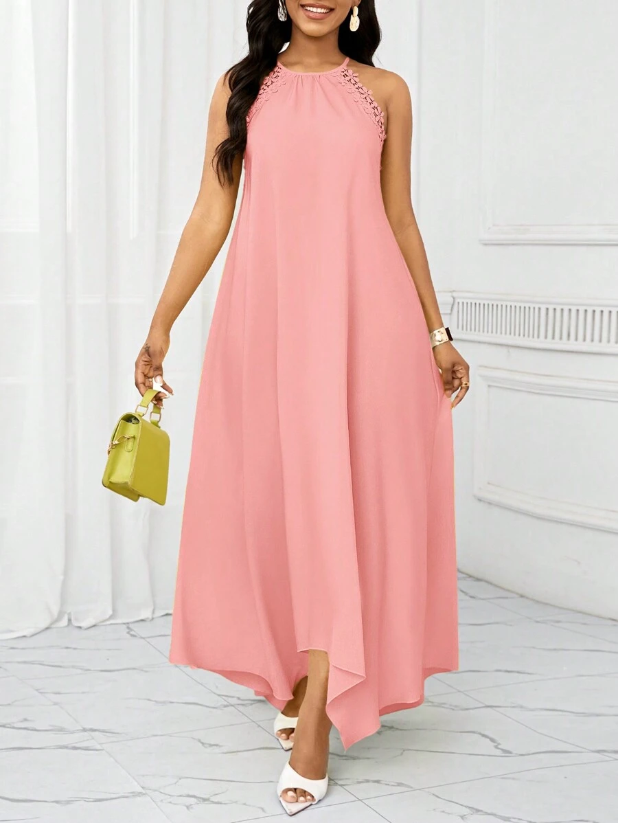 SHEIN Lady 节日连衣裙 夏季女士连衣裙 休闲长款吊带连衣裙 - 粉色 - 查看 1