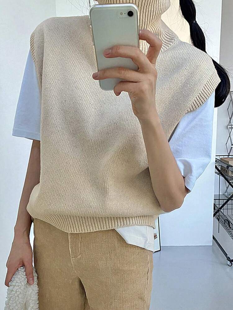 Women Turtleneck Loose Knitted Sweater Vest