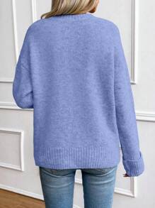 SHEIN LUNE Women Casual Solid Color Round Neck Dolman Sweater, Autumn/Winter Knit Pullover Fall - Blue - View 2