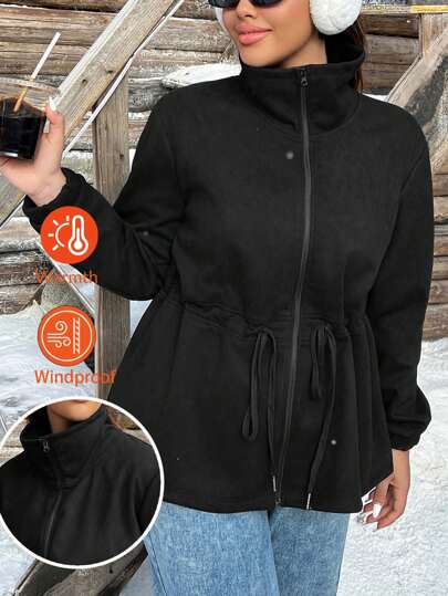 SHEIN EZwear 秋冬季大码休闲抽绳腰部柔软空气层夹克