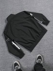 Manfinity EMRG Chaqueta casual de manga larga con estampado de letras y color contrastante para hombre, ideal para otoño