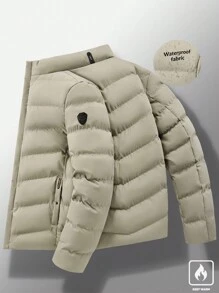 Manfinity Homme Loose Fit Men's Solid Color Zip-Up Coat For Winter, For Fall - Khaki - View 5