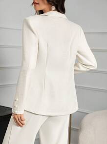 Modelyn Women Elegant Pearl Beaded Collar Cinched Waist Blazer Jacket For Commuting, Autumn Winter, Elegant Regular Blazers, For Evening Party/Wedding Guest/Anniversary
