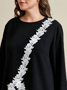 EMERY ROSE Bộ 2 món dành cho nữ cỡ lớn: Áo dài tay ren chắp vá nhung thanh lịch và quần - màu đen - Xem 7