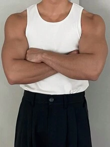 DAZY Men Solid Round Neck Sleeveless Casual Top, Fall - White - View 12