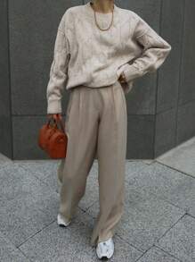 DAZY 1pc Women's Solid Color Loose Fit Crew Neck Thick Long Sleeve Sweater,Fall Women Clothes - Grey - View 4