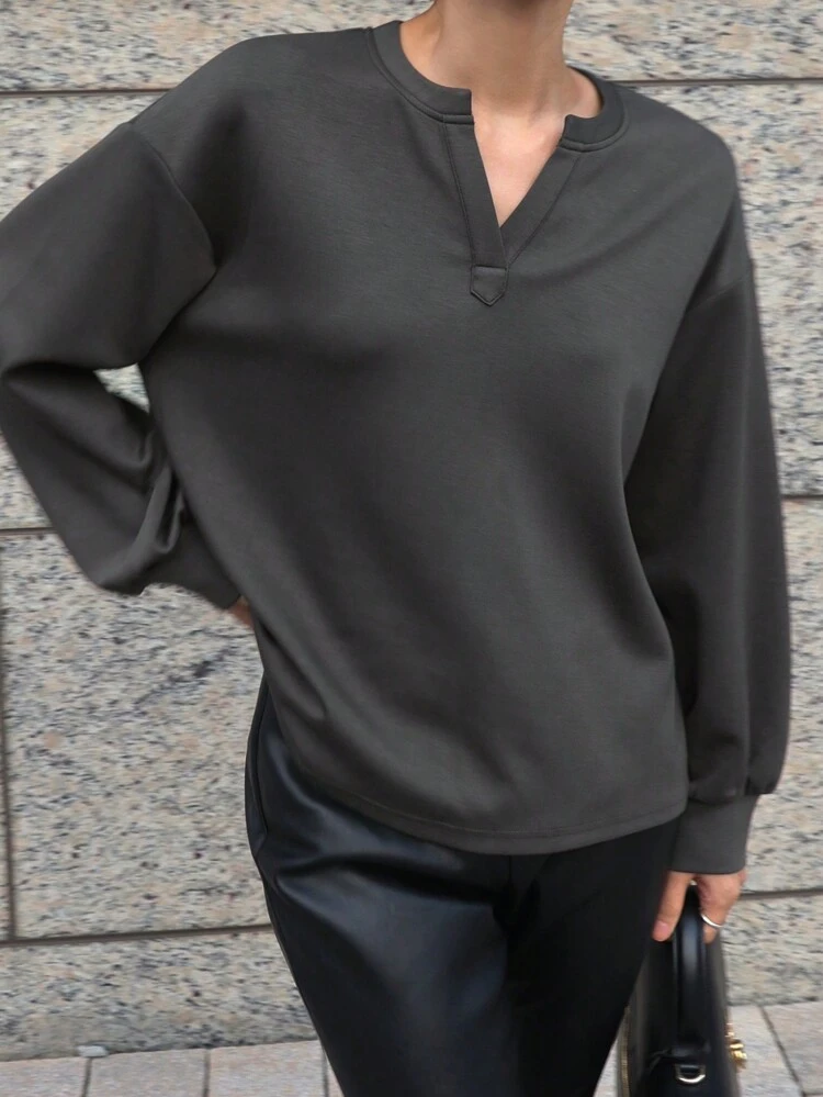 1pc Women Solid Color Loose Fit Crew Neck Long Sleeve Sweatshirt,Fall Women Clothes
