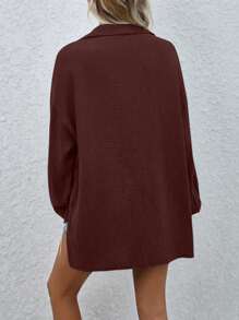 SHEIN LUNE 1 件休闲简约纯色落肩宽松衬衫，秋季 - 中紫紅色 - 查看 2