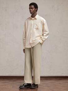 AKNOTIC Formal 男士编织中腰直筒休闲长裤，适合秋季 - 杏色 - 查看 4