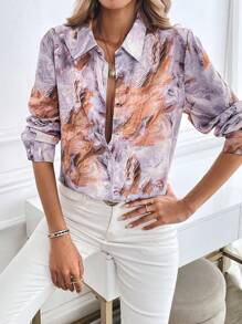 SHEIN Clasi 女士前扣领长袖休闲衬衫，日常穿着 - 彩色 - 查看 6