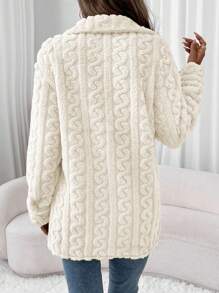 SHEIN LUNE 珊瑚绒法兰绒女式常规版型轻便保暖夹克，适合秋冬季 - 杏色 - 查看 2