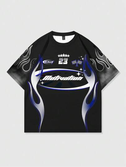 Street Life تي شيرت قصير الأكمام بنمط شعار للرجال، مناسب للارتداء اليومي في الربيع والصيف