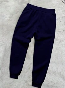 Manfinity Roughcore Plus Size Men's Casual Dragon Print Drawstring Waist Sweatpants - Navy Blue - View 2