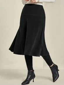 EMERY ROSE 女式加大码纯色针织长裙裤，常规款式，适合秋冬季 - 黑色 - 查看 4