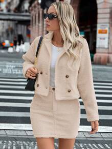 SHEIN LUNE Conjunto de 2 peças feminino cor sólida jaqueta curta fofa e mini saia