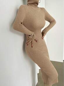 DAZY Women Turtleneck Bodycon Sweater Dress,Fall Women Clothes - Khaki - View 7