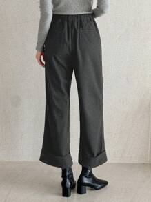 DAZY Women Solid Color Pocketed Casual Drawstring Ankle Length Pants School - Dark Grey - View 2